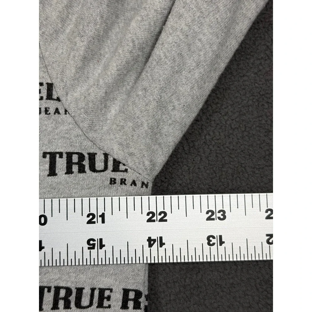 True Religion Hoodie Mens Large Gray Logo Print Pullover